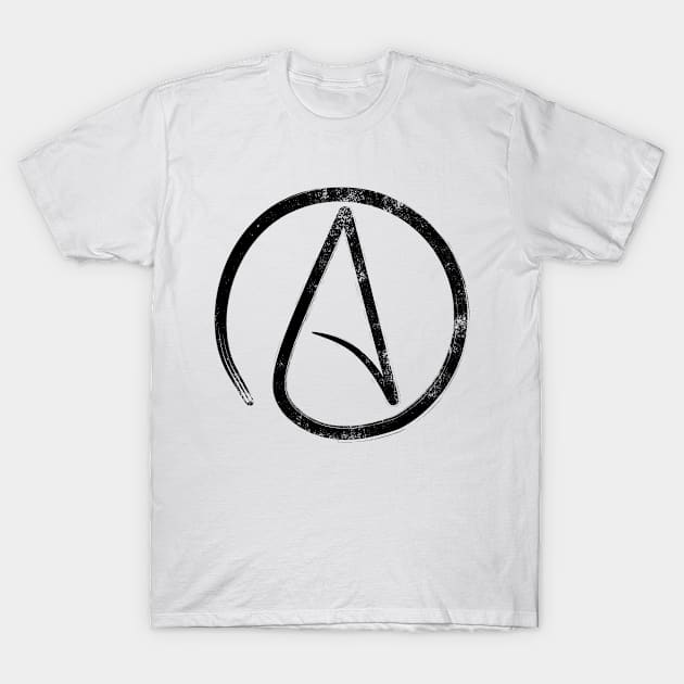 Atheism Sign Black distressed atheist T-Shirt by Dr_Squirrel